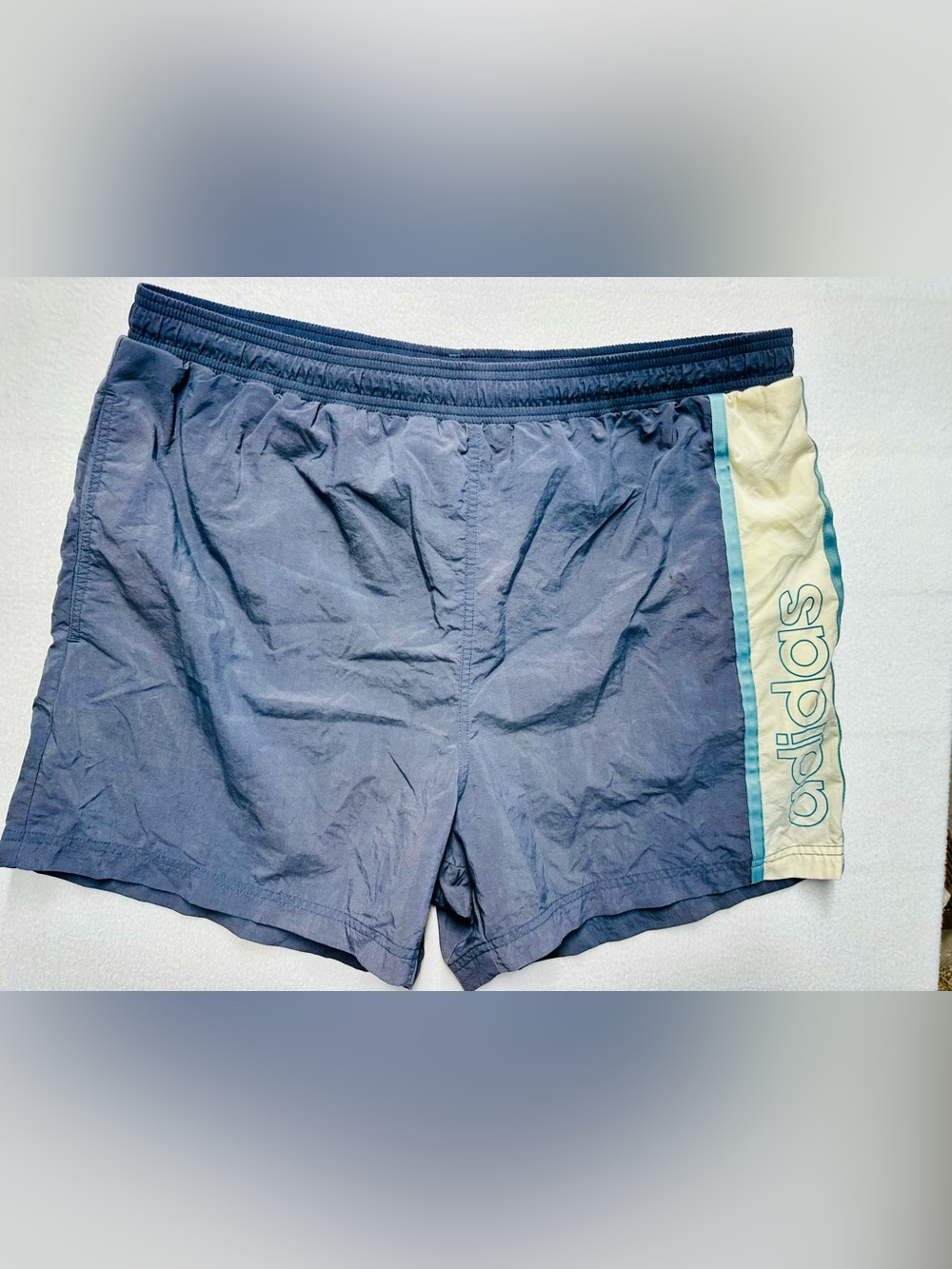 Men’s Adidas XL Swim Shorts – 4” Inseam – Navy/Beige Stripe